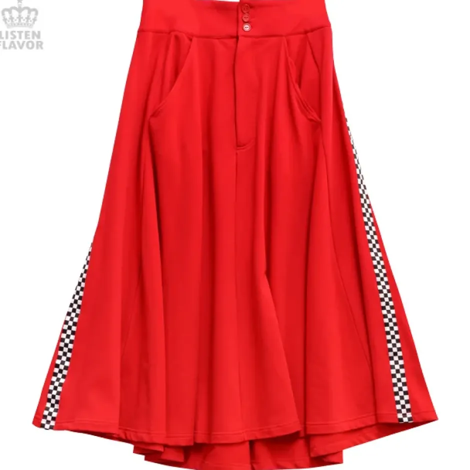 Bottoms>LISTEN FLAVOR Side Chekered Super Wide Skirt