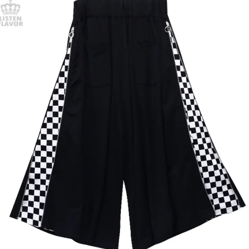 LISTEN FLAVOR Side Zip Checkered Super Wide Pants Outlet