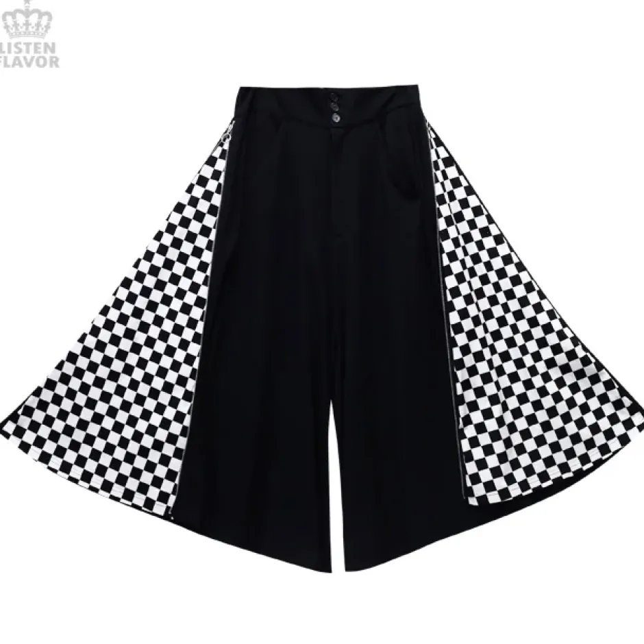 LISTEN FLAVOR Side Zip Checkered Super Wide Pants Outlet