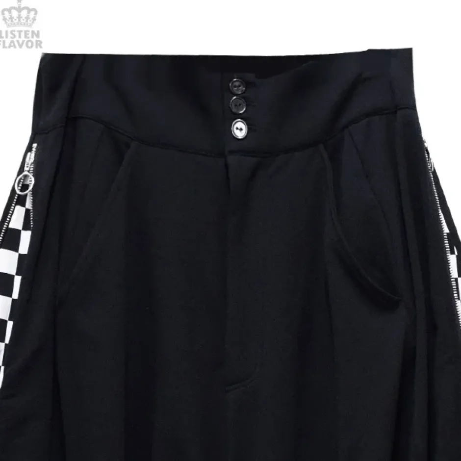 LISTEN FLAVOR Side Zip Checkered Super Wide Pants Outlet