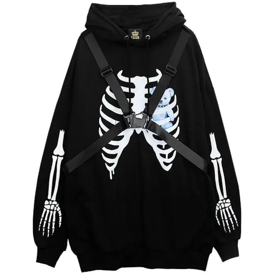 Jackets & Hoodies>LISTEN FLAVOR Skeleton Bear Harness Hoodie
