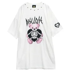 LISTEN FLAVOR Skeleton Bear Studs Big T-Shirt Sale