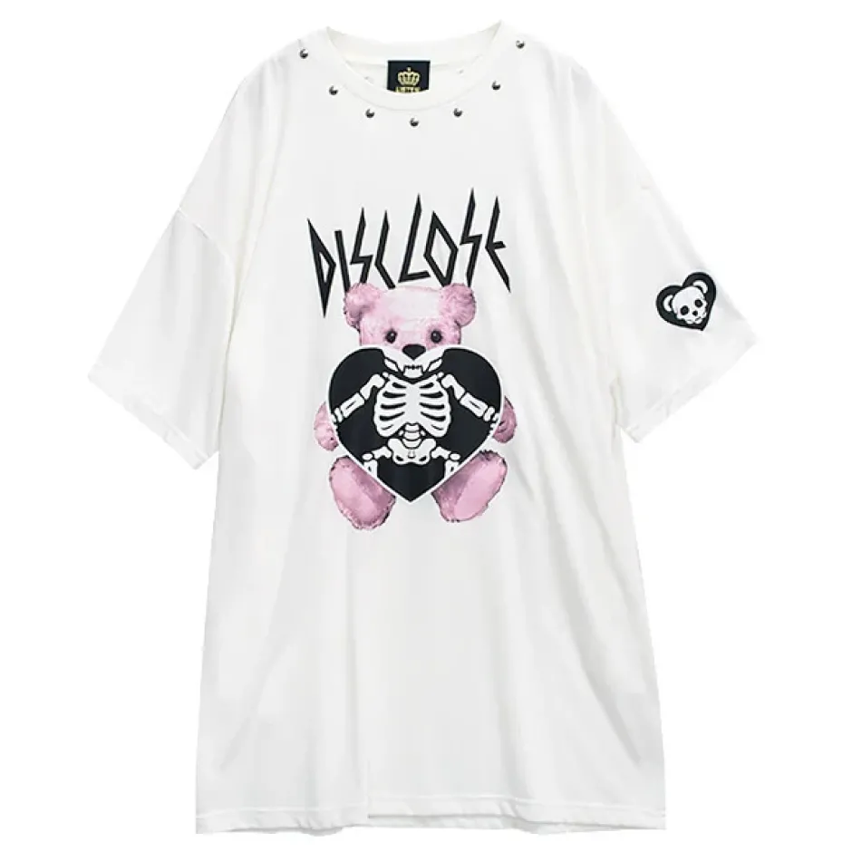 LISTEN FLAVOR Skeleton Bear Studs Big T-Shirt Sale
