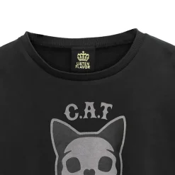 Jackets & Hoodies>LISTEN FLAVOR Skull Cat Pigment Pullover Vintage Black
