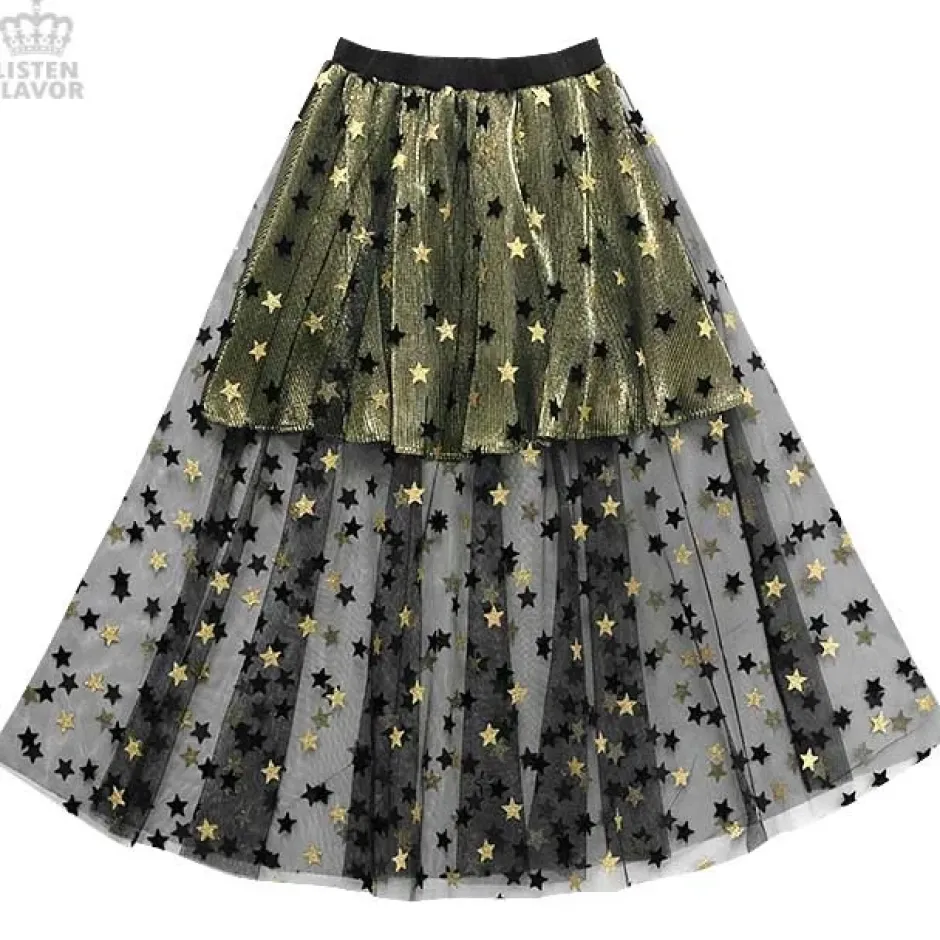 LISTEN FLAVOR Star Tulle Layered Skirt Discount