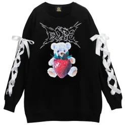 LISTEN FLAVOR Strawberry Bear Lace-Up Sleeve Pullover Online