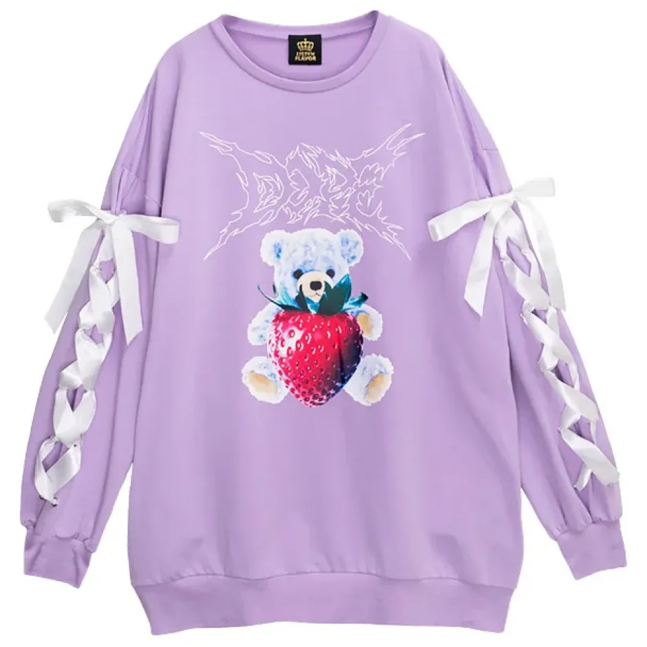 LISTEN FLAVOR Strawberry Bear Lace-Up Sleeve Pullover Online