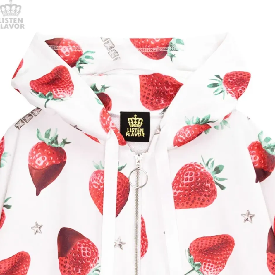 LISTEN FLAVOR Strawberry Chocolate Zip Hoodie Sale