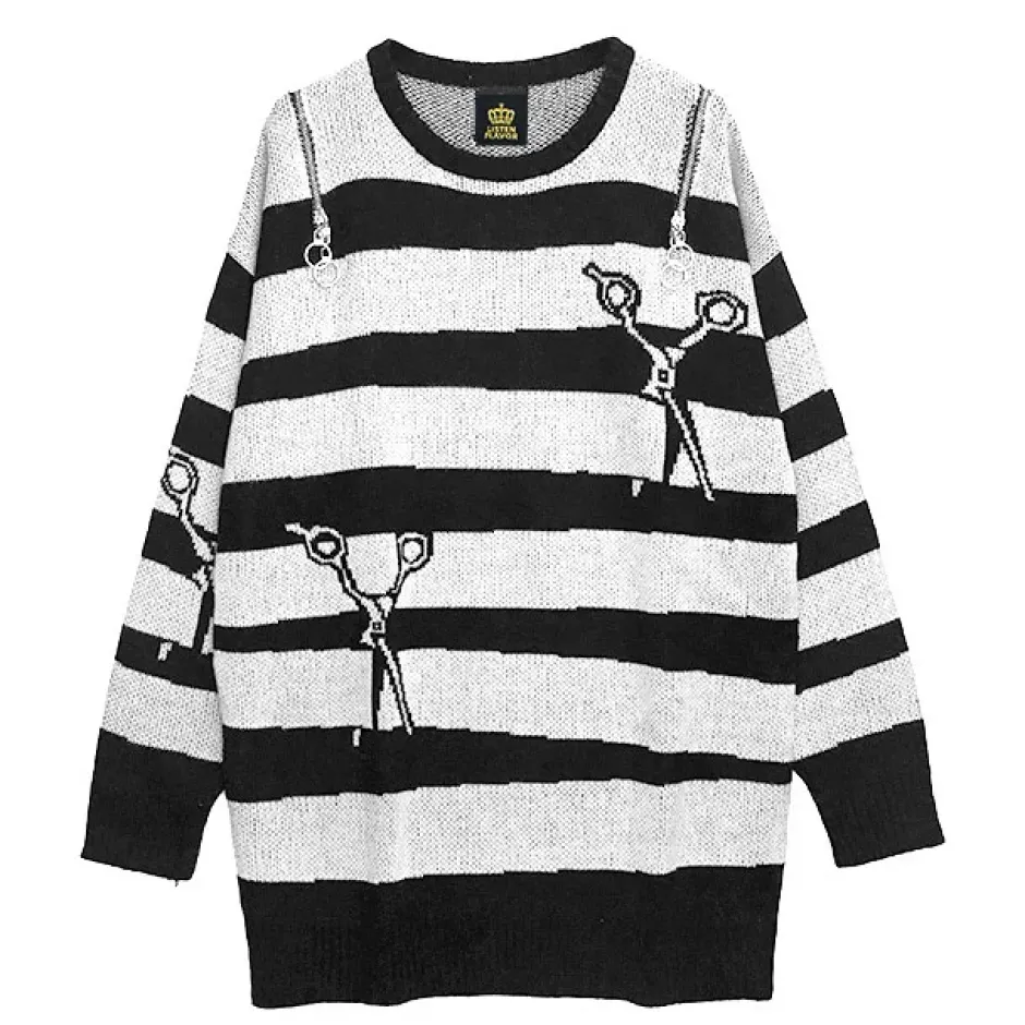 LISTEN FLAVOR Tear-off Scissors Striped Knit
