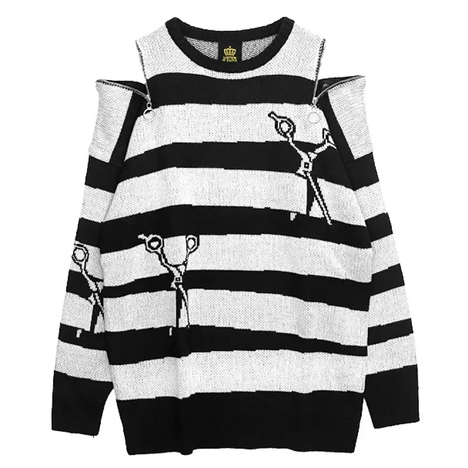 LISTEN FLAVOR Tear-off Scissors Striped Knit
