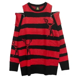 LISTEN FLAVOR Tear-off Scissors Striped Knit