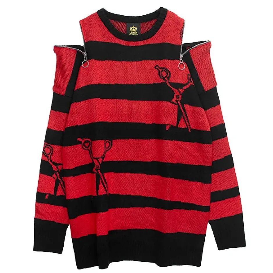 LISTEN FLAVOR Tear-off Scissors Striped Knit