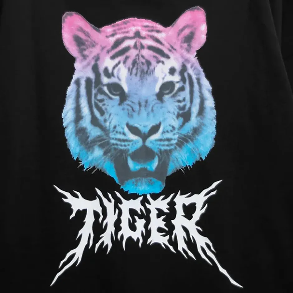 Jackets & Hoodies>LISTEN FLAVOR Tiger and Fire Horn Pad Zip Hoodie