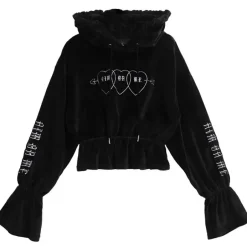 LISTEN FLAVOR Triple Heart Velour Short Hoodie Clearance