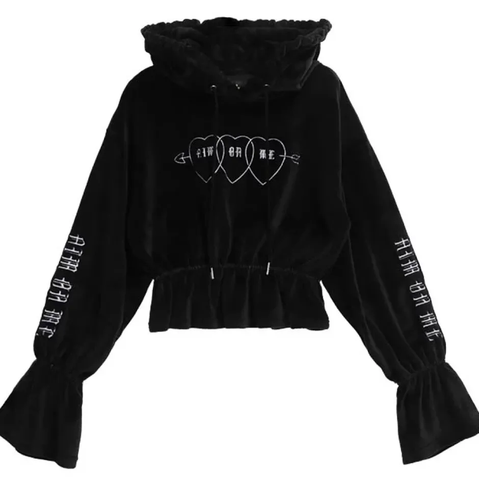 LISTEN FLAVOR Triple Heart Velour Short Hoodie Clearance