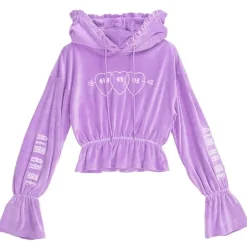 LISTEN FLAVOR Triple Heart Velour Short Hoodie Clearance