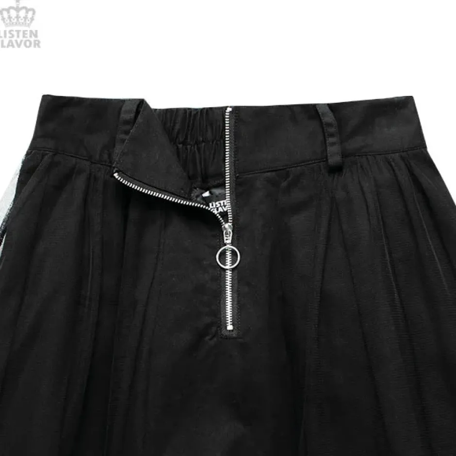 LISTEN FLAVOR Tulle Pleated Mini Skirt w/ Belt Hot