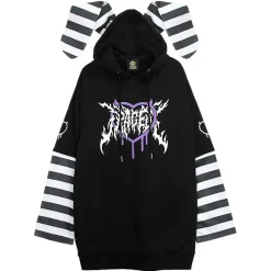 LISTEN FLAVOR Usamimi Stripe Layered Style Hoodie Outlet