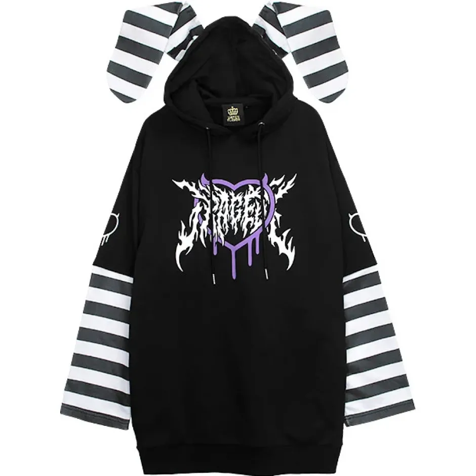 LISTEN FLAVOR Usamimi Stripe Layered Style Hoodie Outlet