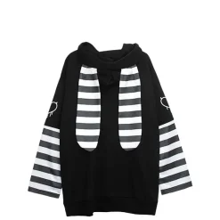 LISTEN FLAVOR Usamimi Stripe Layered Style Hoodie Outlet
