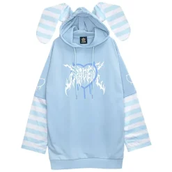 LISTEN FLAVOR Usamimi Stripe Layered Style Hoodie Outlet