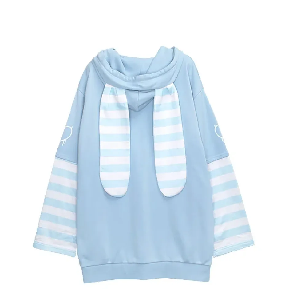LISTEN FLAVOR Usamimi Stripe Layered Style Hoodie Outlet