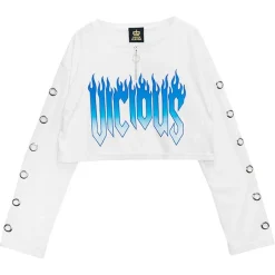 LISTEN FLAVOR Vicious Fire Eyelet Sleeve Short Top Online