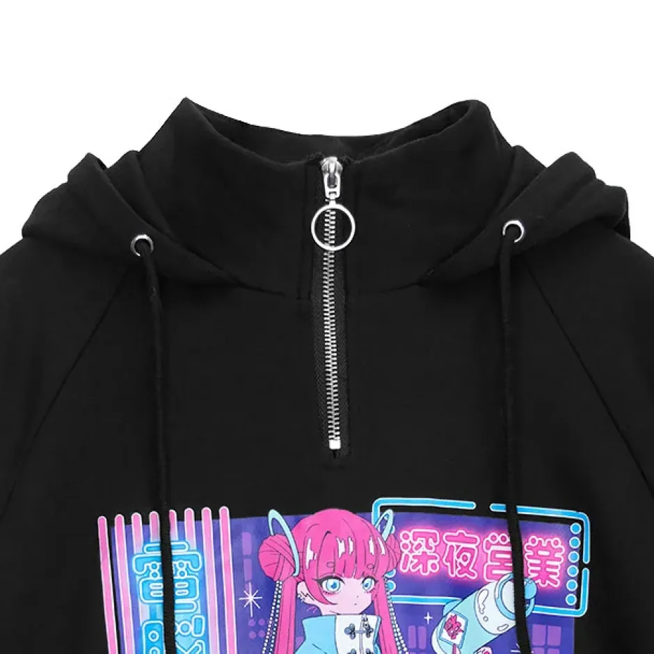 LISTEN FLAVOR x A.YAMI Half Zip Hoodie Black Sale