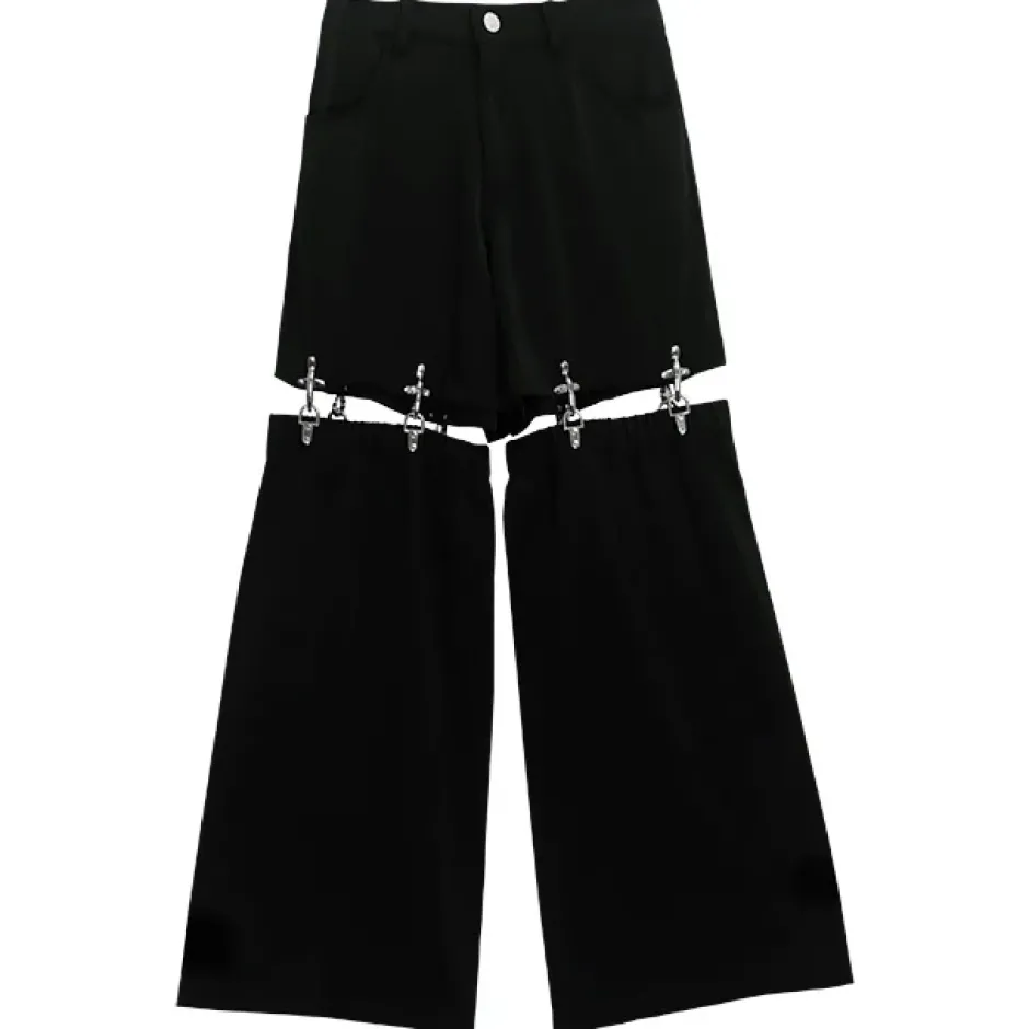 Bottoms>LISTEN FLAVOR Zettai Ryoiki Fire Buckle Black Pants