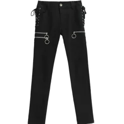 LISTEN FLAVOR Zip Design Side Lace-Up Black Skinny Pants Outlet