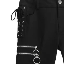 LISTEN FLAVOR Zip Design Side Lace-Up Black Skinny Pants Outlet