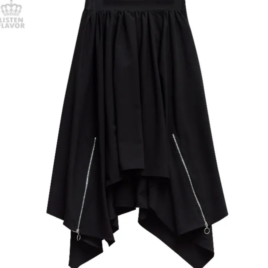 Bottoms>LISTEN FLAVOR Zip Detail Hemline Skirt