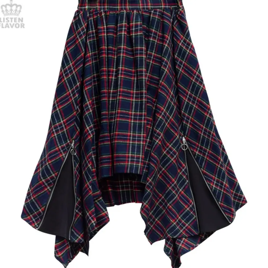 Bottoms>LISTEN FLAVOR Zip Detail Hemline Skirt