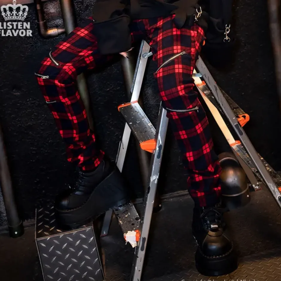 Bottoms>LISTEN FLAVOR Zip Detail Red Check Skinny Pants