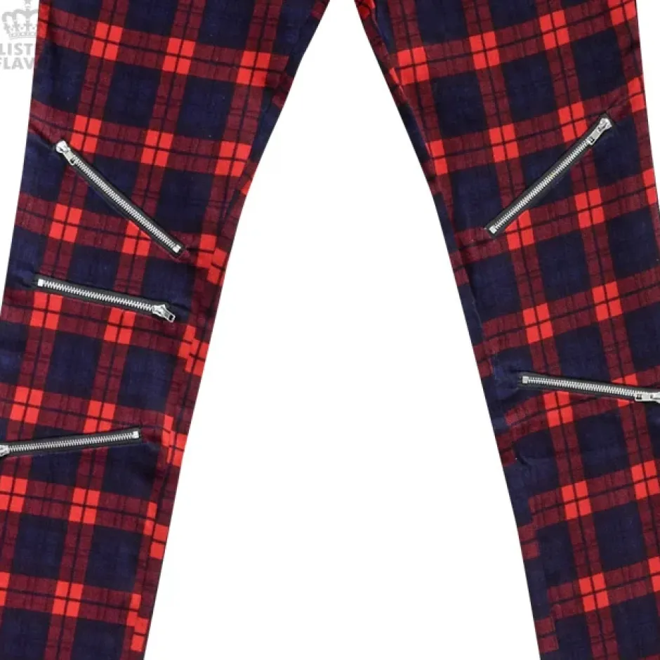 Bottoms>LISTEN FLAVOR Zip Detail Red Check Skinny Pants
