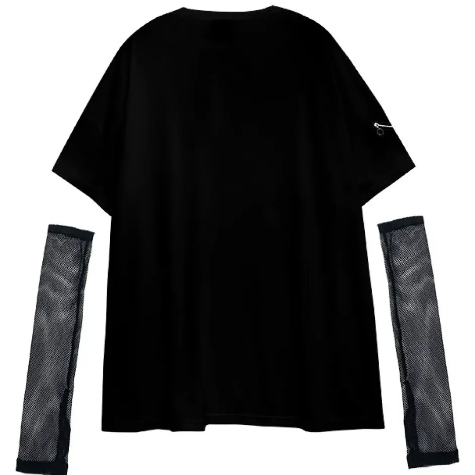 Tops>LISTEN FLAVOR Zipper Bear Mesh Top w/ Arm Covers