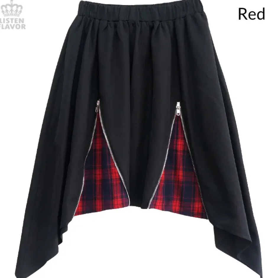 Bottoms>LISTEN FLAVOR Zippered Hem Line Skirt