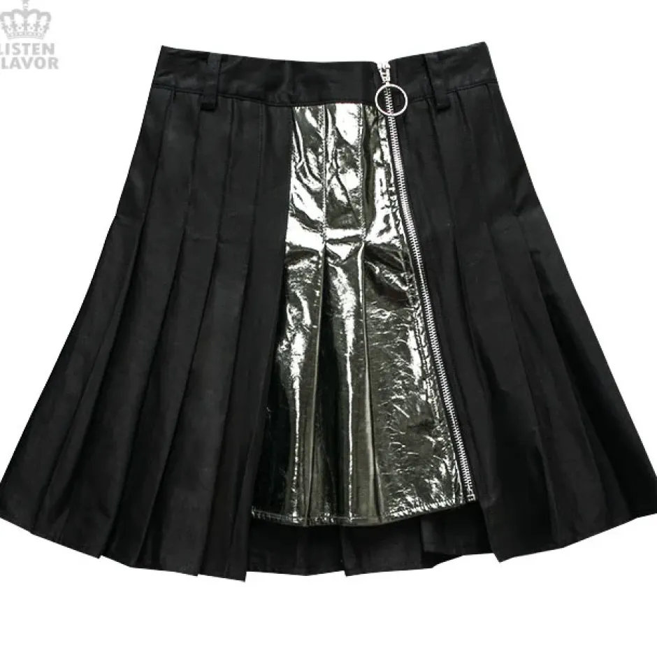 Bottoms>LISTEN FLAVOR Zip Pleated Skirt
