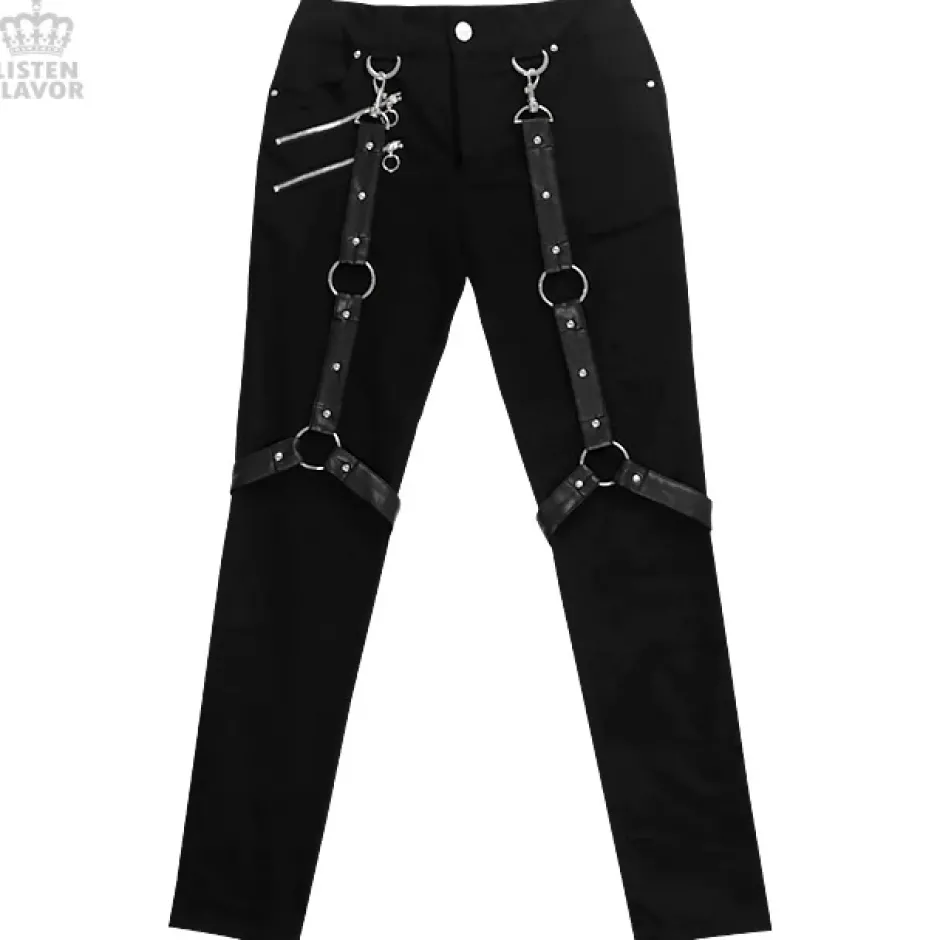 Bottoms>LISTEN FLAVOR Zip Skinny Black Pants w/ Harness