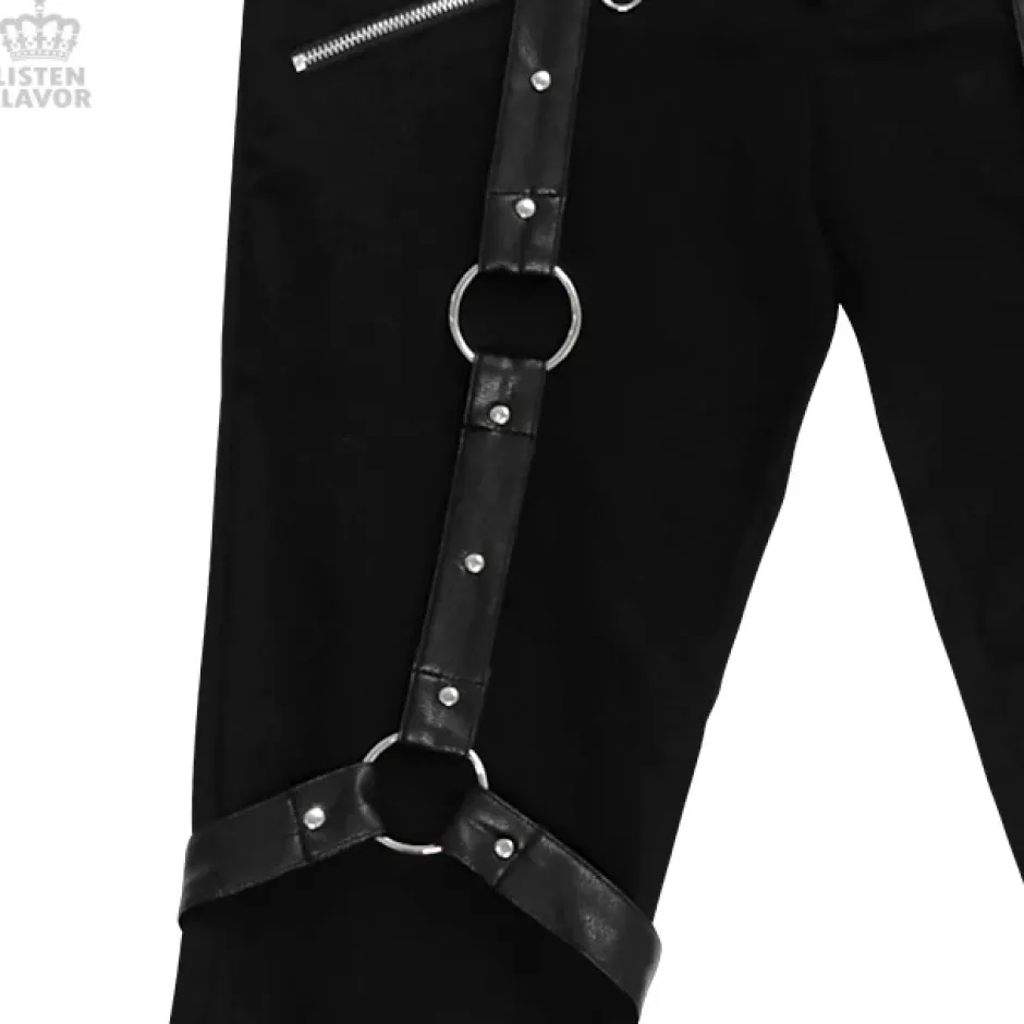 Bottoms>LISTEN FLAVOR Zip Skinny Black Pants w/ Harness