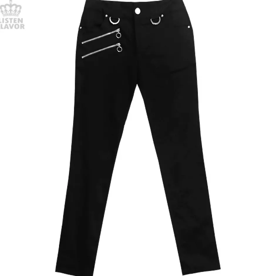Bottoms>LISTEN FLAVOR Zip Skinny Black Pants w/ Harness