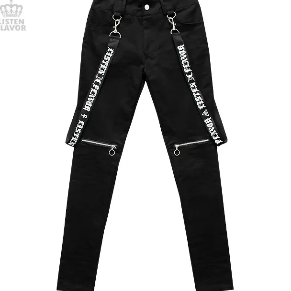 Bottoms>LISTEN FLAVOR Zip Skinny Pants w/ Suspenders