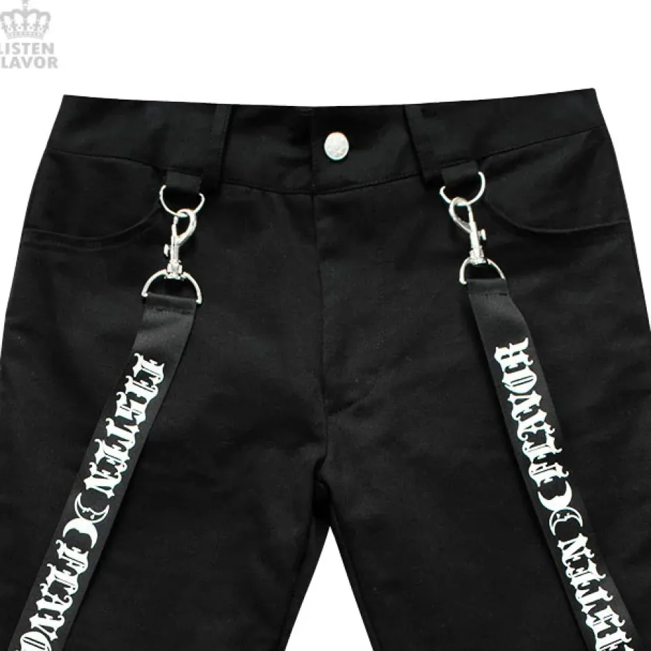 Bottoms>LISTEN FLAVOR Zip Skinny Pants w/ Suspenders