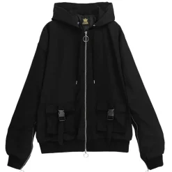 LISTEN FLAVOR Zip Slit Sleeve Hooded Blouson Sale