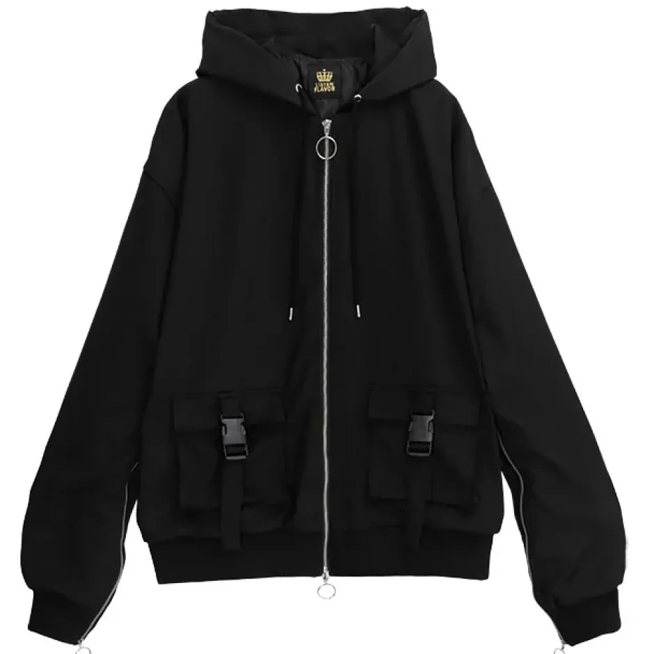 LISTEN FLAVOR Zip Slit Sleeve Hooded Blouson Sale