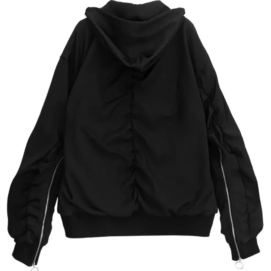 LISTEN FLAVOR Zip Slit Sleeve Hooded Blouson Sale