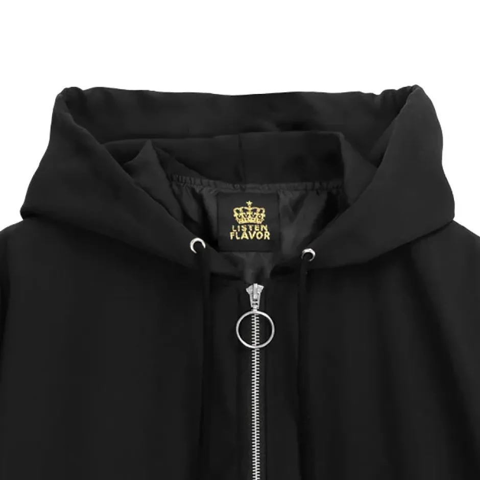 LISTEN FLAVOR Zip Slit Sleeve Hooded Blouson Sale