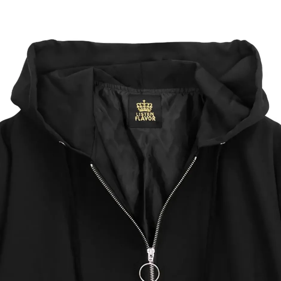 LISTEN FLAVOR Zip Slit Sleeve Hooded Blouson Sale