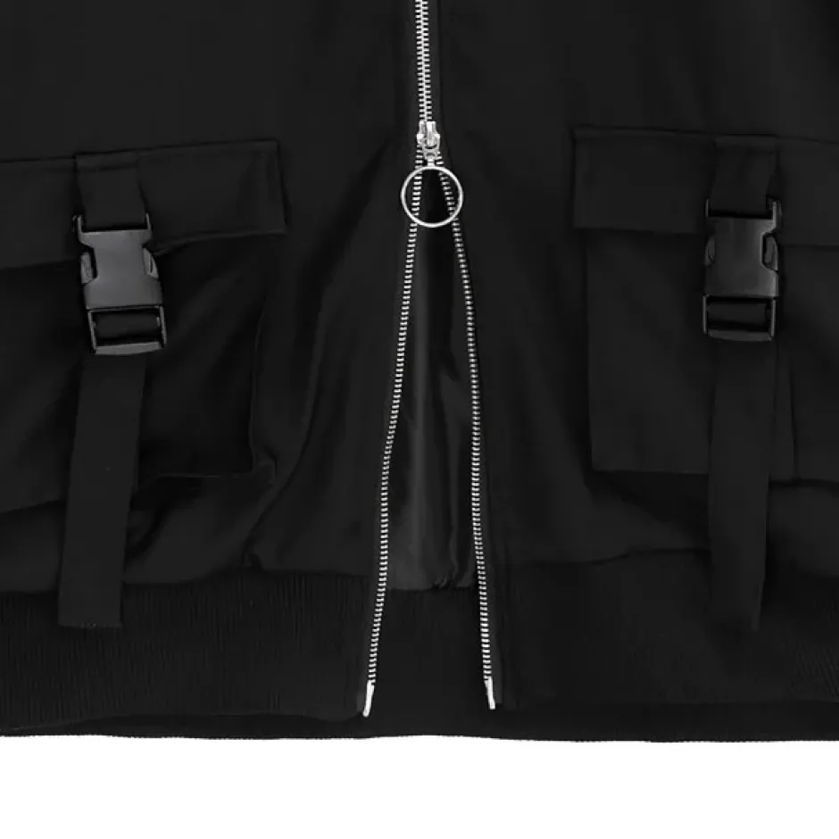 LISTEN FLAVOR Zip Slit Sleeve Hooded Blouson Sale