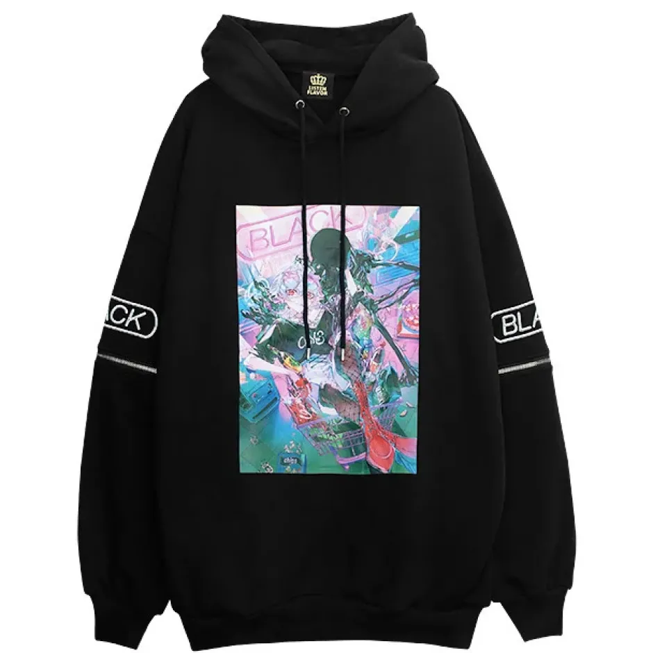 murakaruki x LISTEN FLAVOR Zip Sleeve Hoodie Black Hot